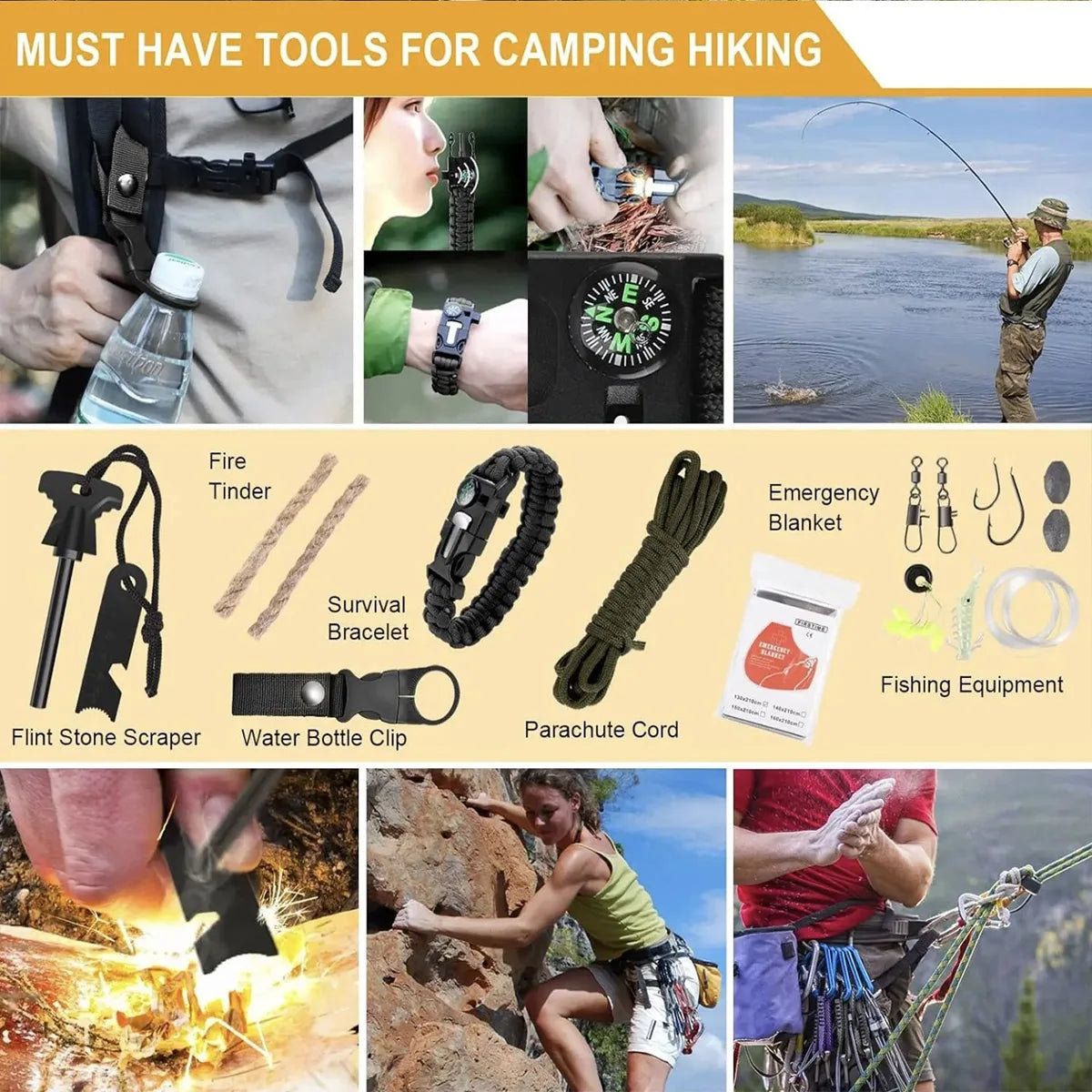 Outdoor Camping Emergency Survival Tool Set Multifunctional Self Defense First Aid Kit 142PCS