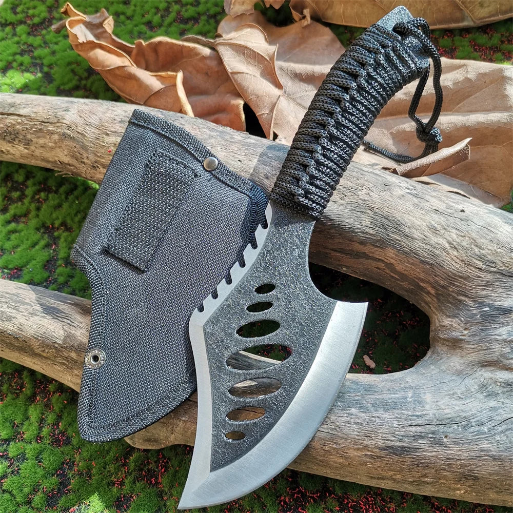 Stainless Steel Survival Hunting Tomahawk Ax Lightweight Camping Hand Fire Axe with Paracord Handle and Nylon Sheath