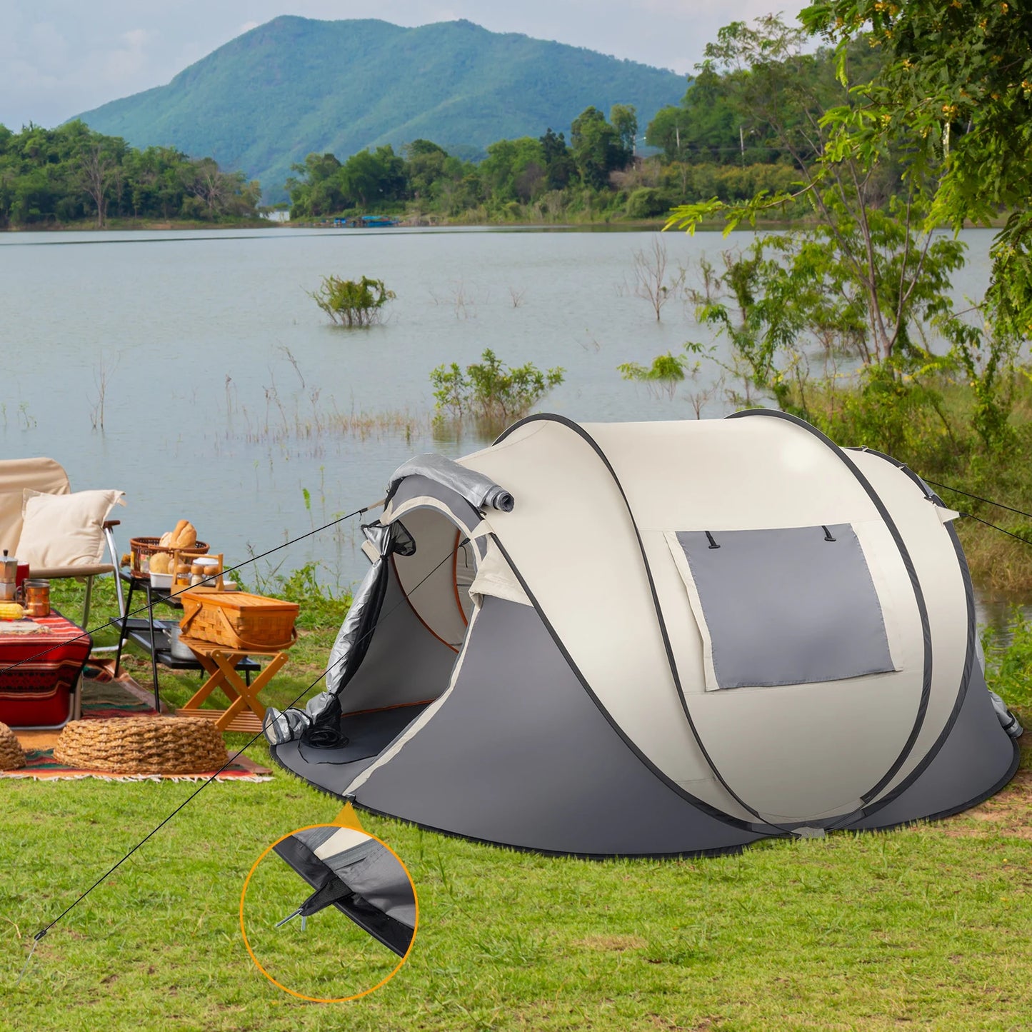 Camping Tent, 4 Person Pop Up Easy Setup For Outdoor Fun