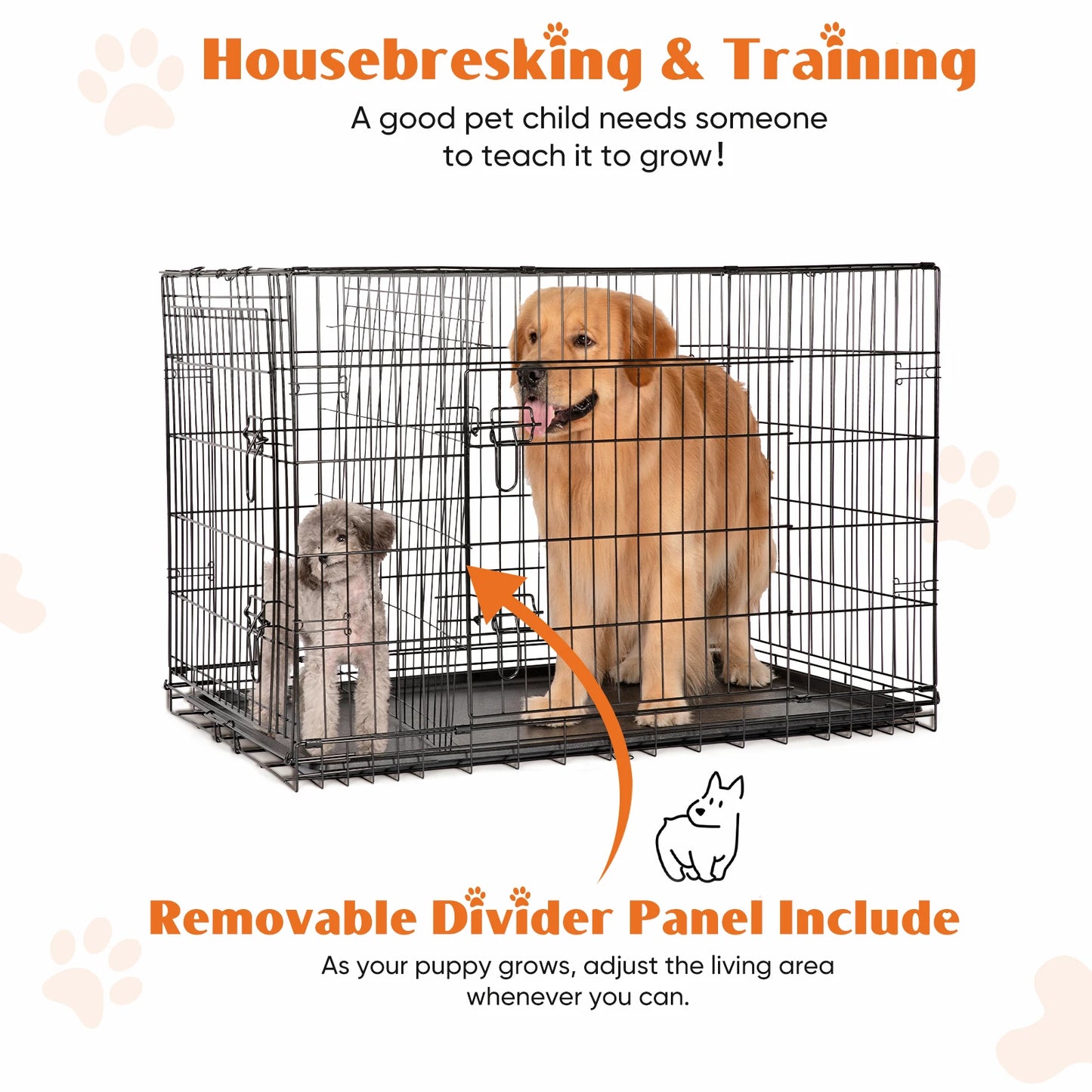 JHK Double Door Folding Metal Wire Dog Cage Extra Large Kennel