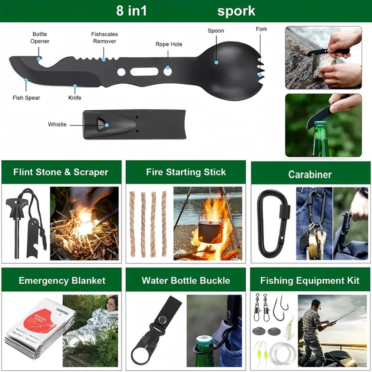 Outdoor Camping Emergency Survival Tool Set Multifunctional Self Defense First Aid Kit 142PCS