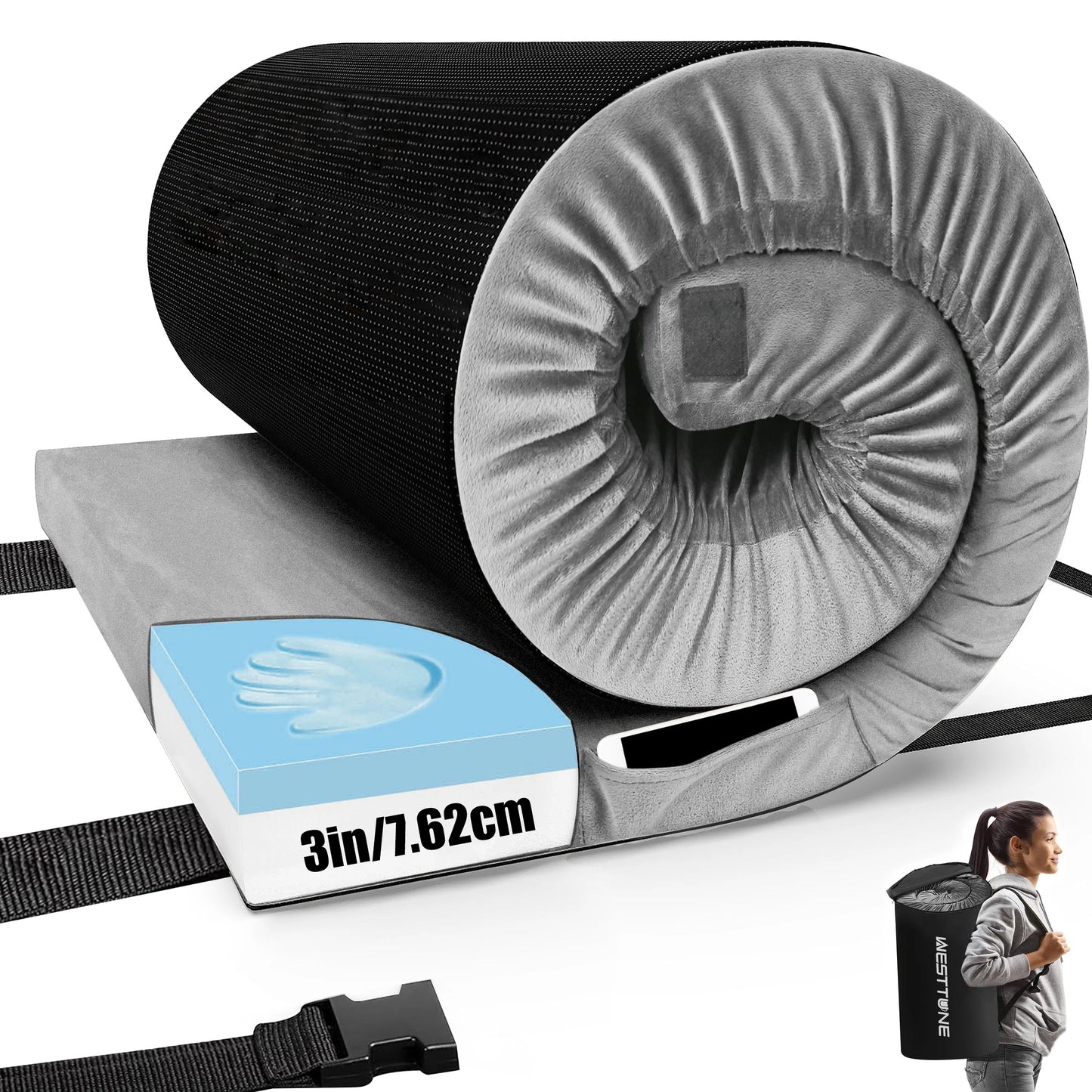 WESTTUNE Memory Foam Camping Sleeping Pad Portable Grey