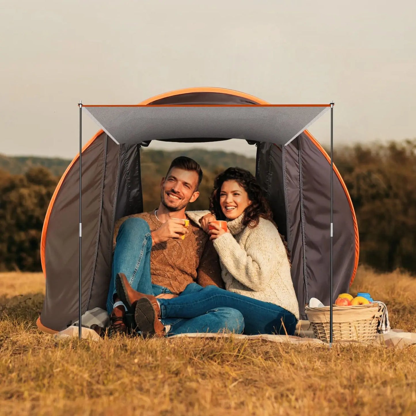 3-4 Person Pop Up Tent Automatic Setup Camping Tent Instant Setup with 4 Tent Poles