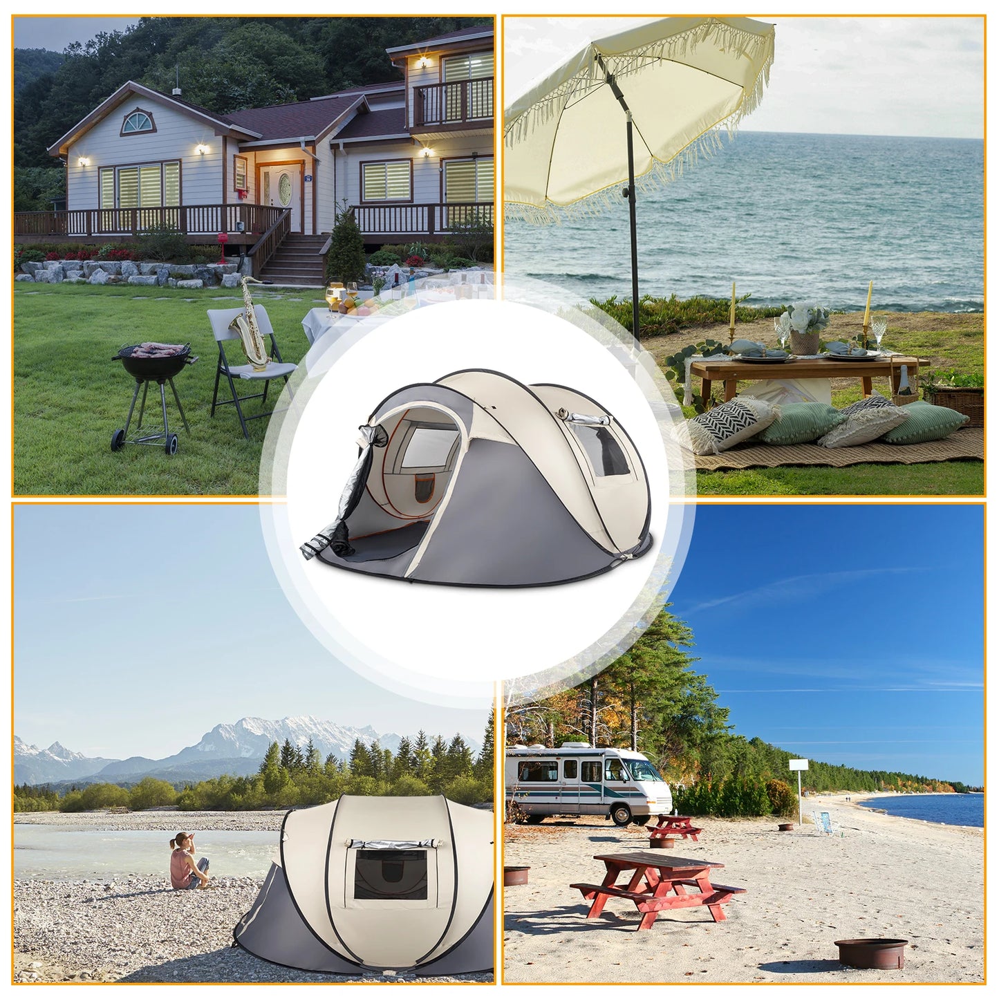 Camping Tent, 4 Person Pop Up Easy Setup For Outdoor Fun
