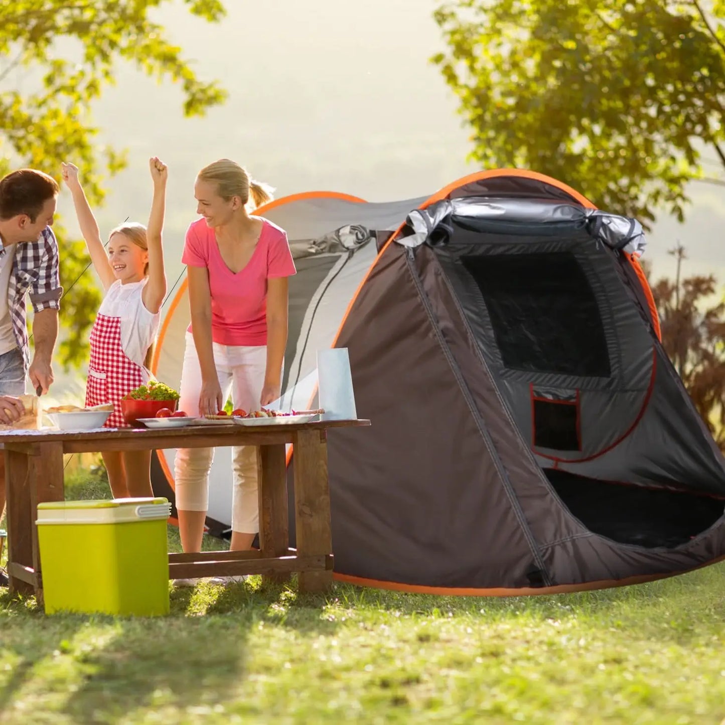 3-4 Person Pop Up Tent Automatic Setup Camping Tent Instant Setup with 4 Tent Poles