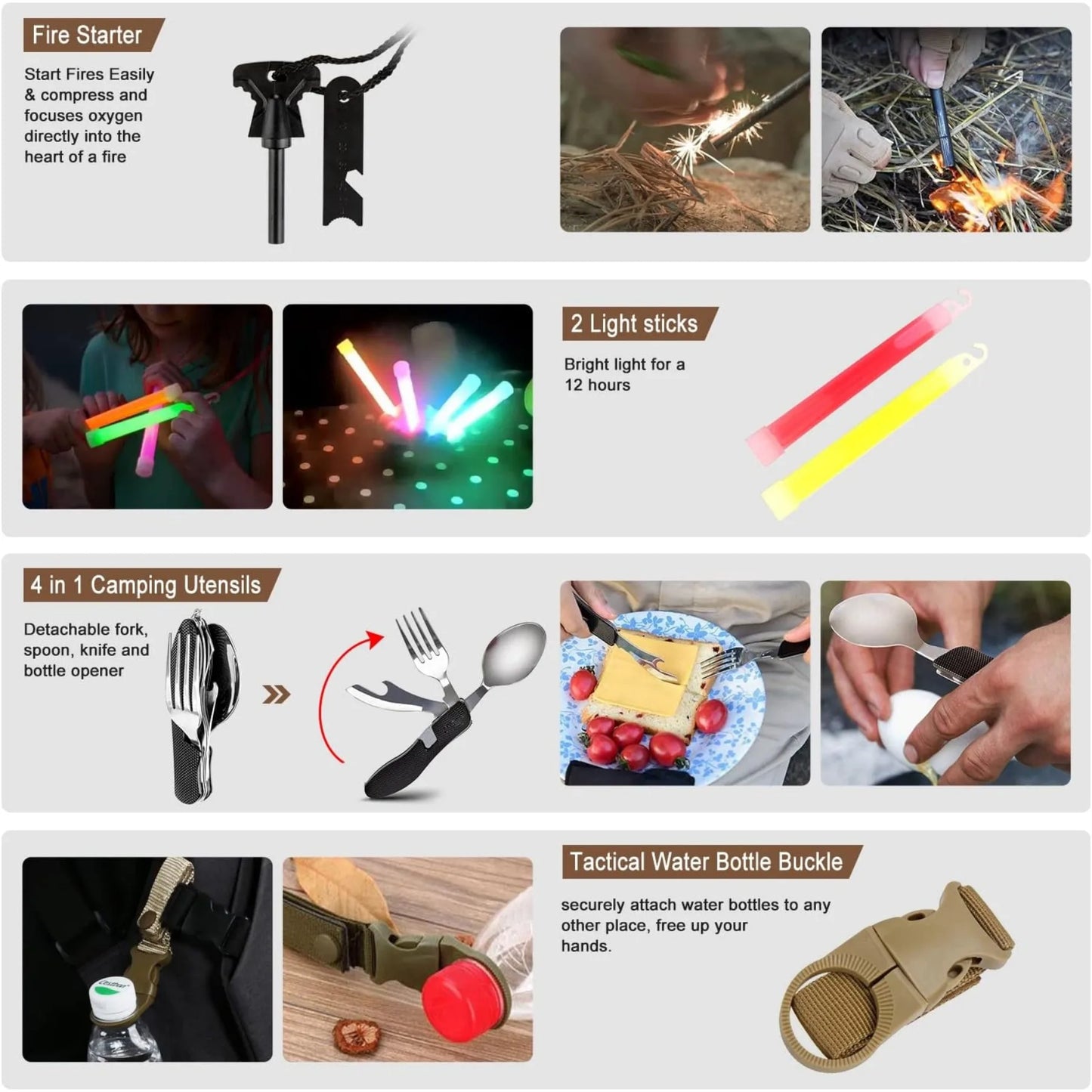 238 Pcs Emergency Survival Kit with Tactical Molle Pouch and Emergency Tent for Earthquake Preparedness