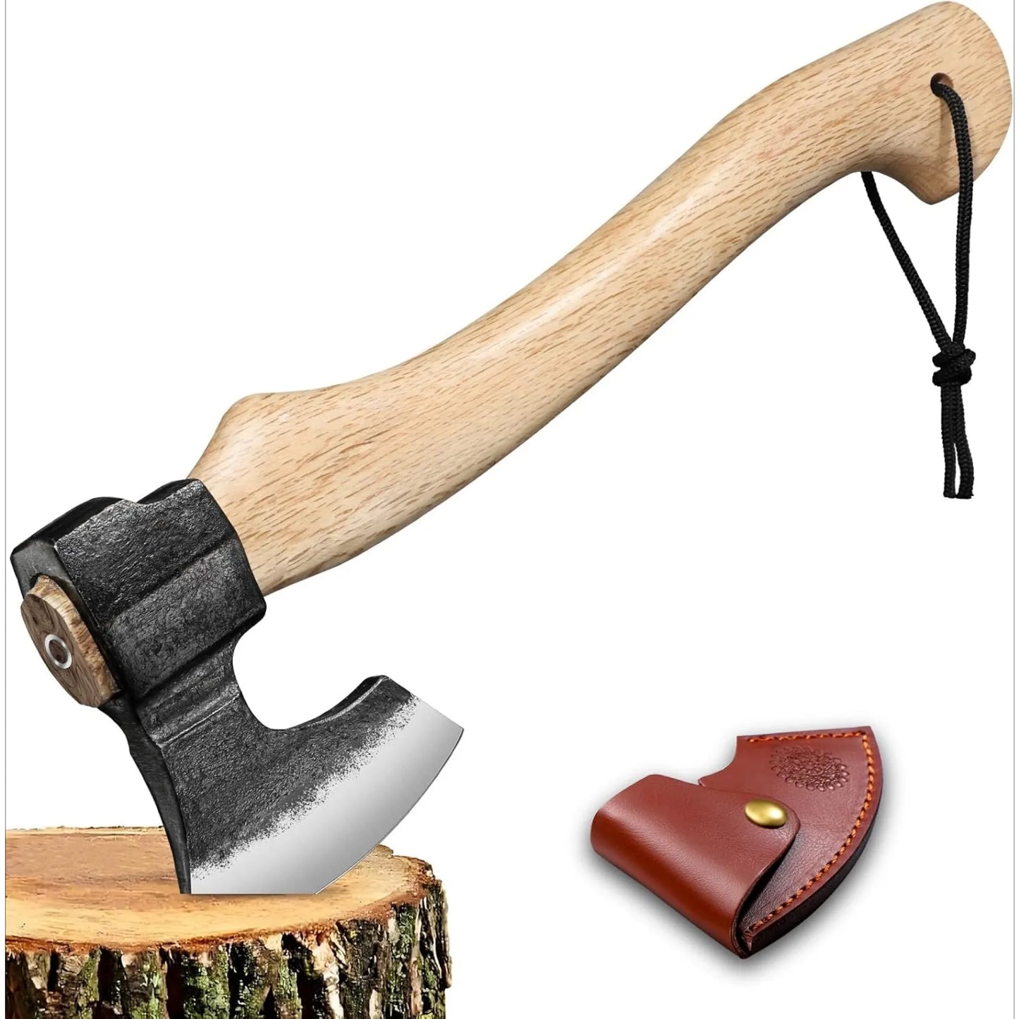 Camping Axe 14.7 Inch Hand Forged Split Axe Outdoor Wood Split Jungle Survival Wooden Handle Axe for Garden and Forest Use