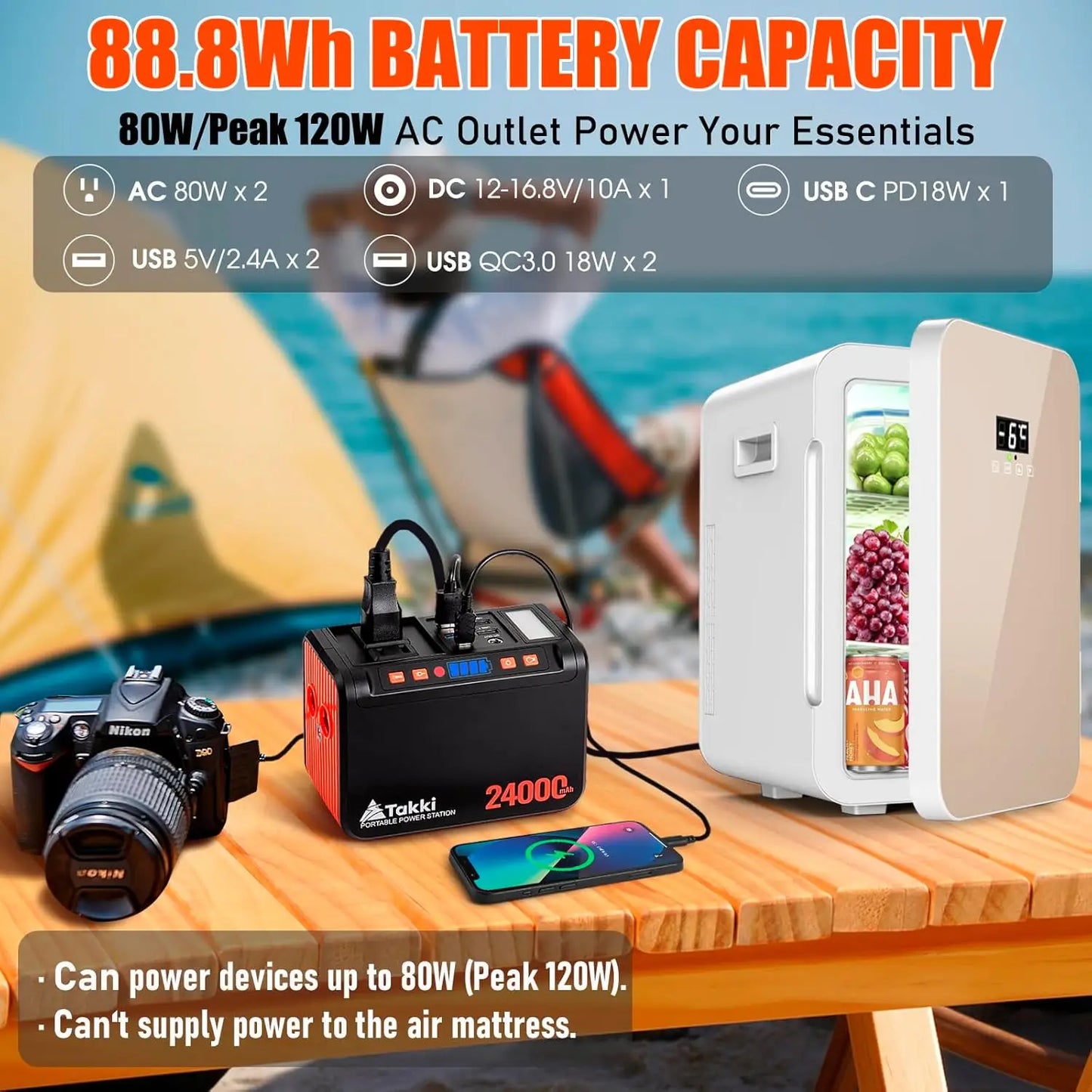 88.8Wh Portable Power Station 120W Peak Solar Generator For Camping Emergency