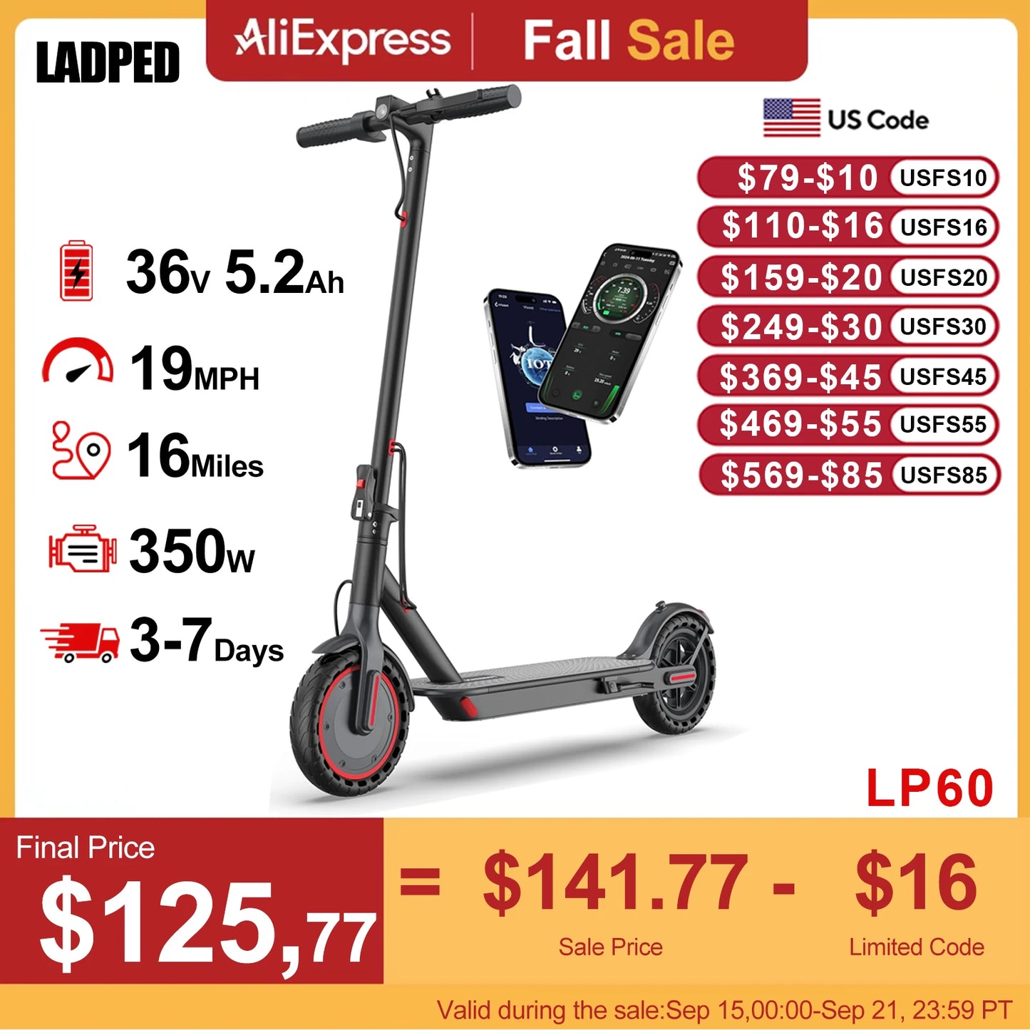LP60 Electric Scooter 19 MPH Folding 8.5 Inch App Control