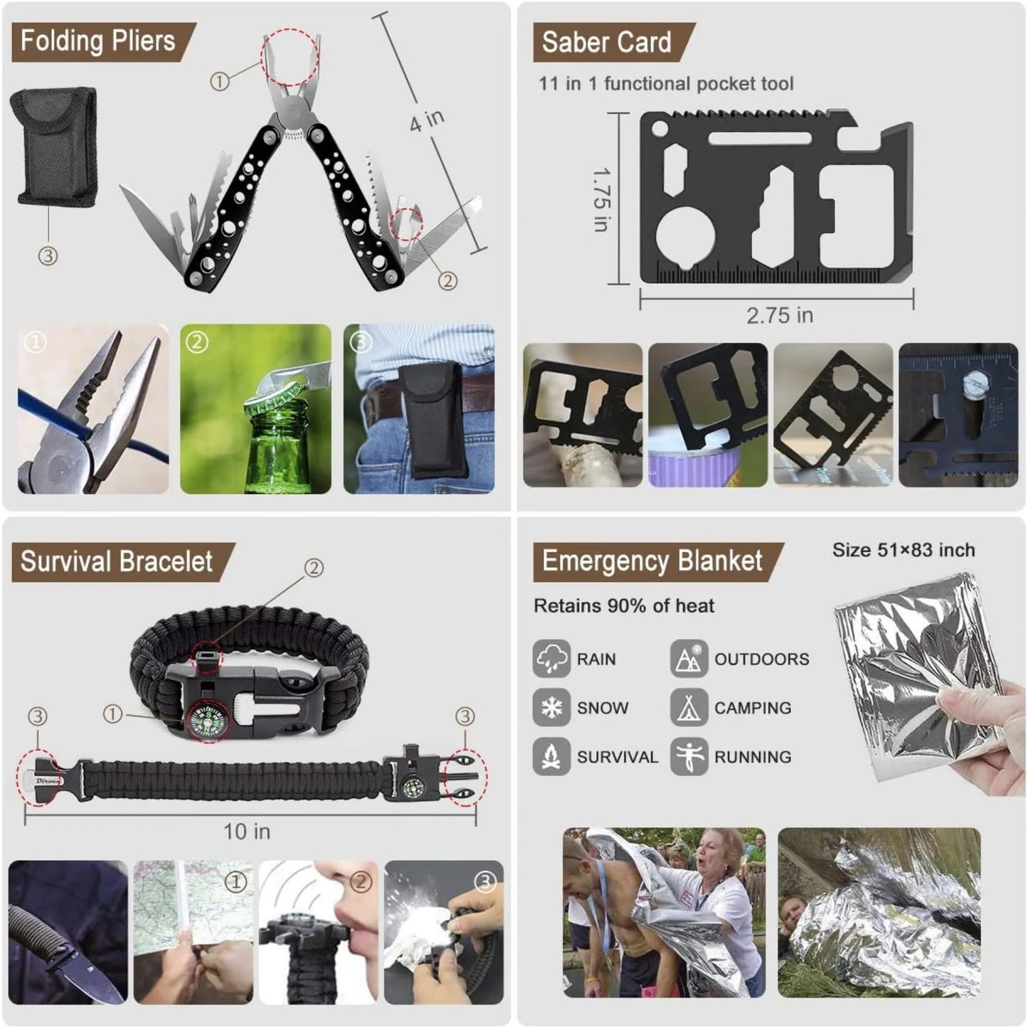 238 Pcs Emergency Survival Kit with Tactical Molle Pouch and Emergency Tent for Earthquake Preparedness
