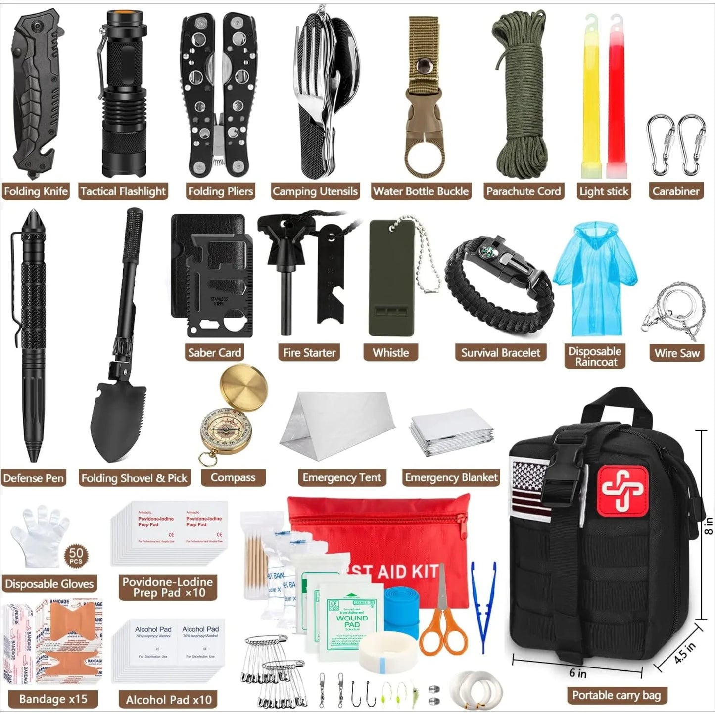 238 Pcs Emergency Survival Kit with Tactical Molle Pouch and Emergency Tent for Earthquake Preparedness