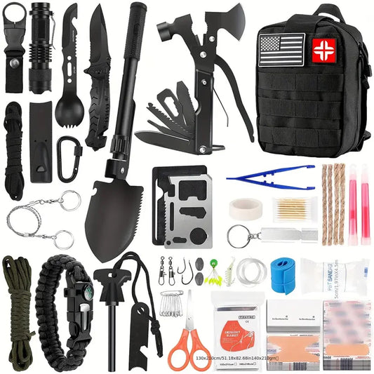 Outdoor Camping Emergency Survival Tool Set Multifunctional Self Defense First Aid Kit 142PCS