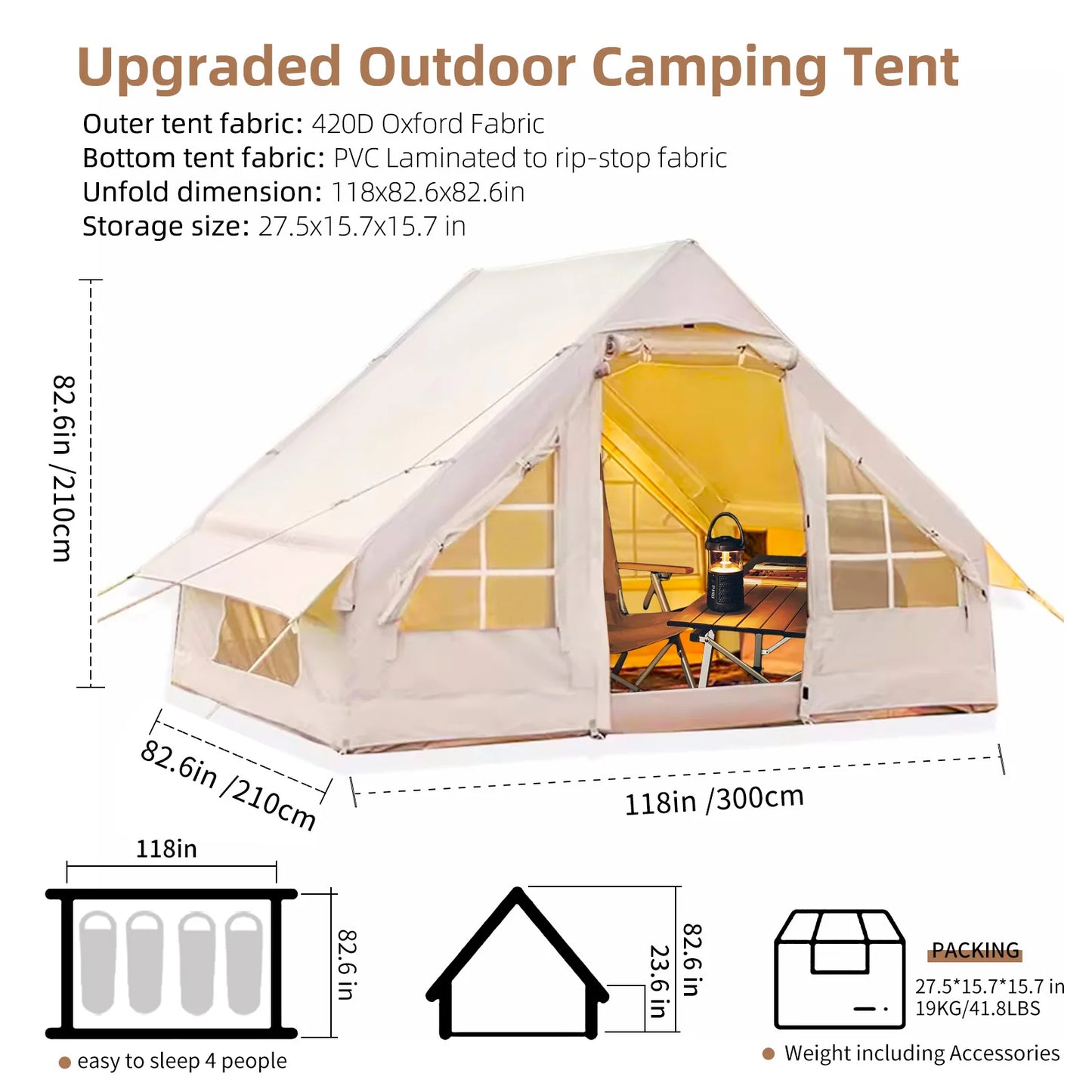 Inflatable Camping Tent 4-6 People 67.81 Square Feet Glamping Tent