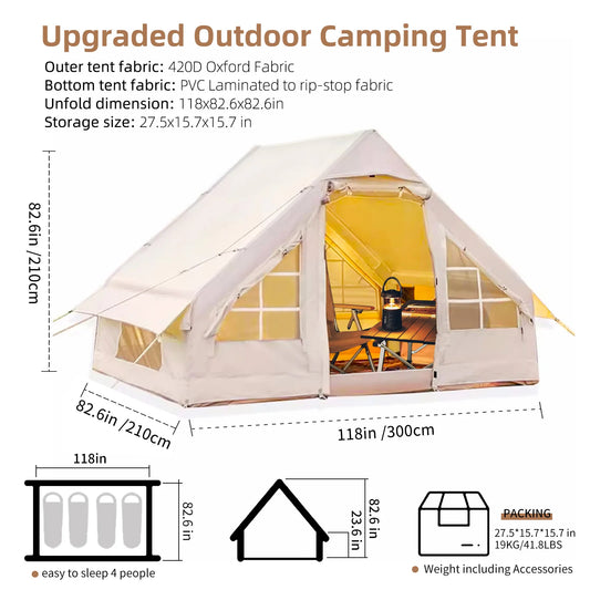 Inflatable Camping Tent 4-6 People 67.81 Square Feet Glamping Tent