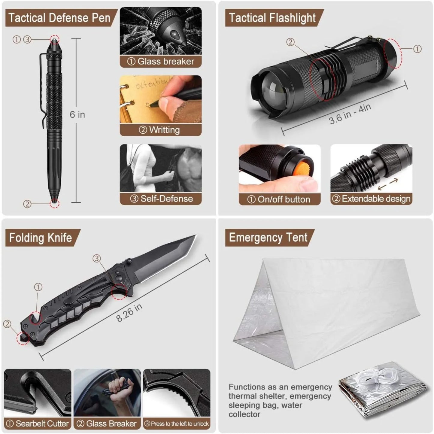238 Pcs Emergency Survival Kit with Tactical Molle Pouch and Emergency Tent for Earthquake Preparedness