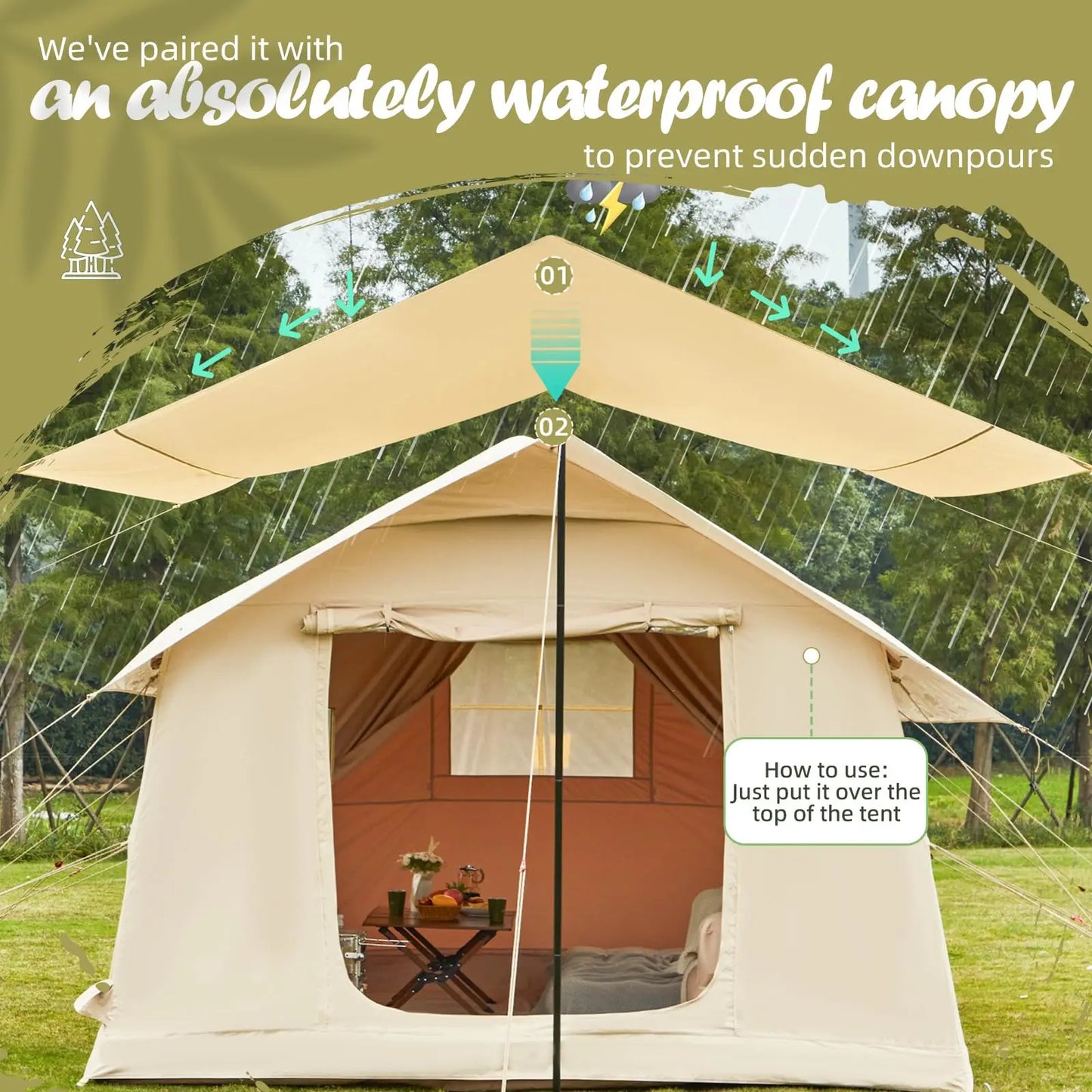 10-12 People Inflatable Tent for Camping 129 Sqft Glamping Tent