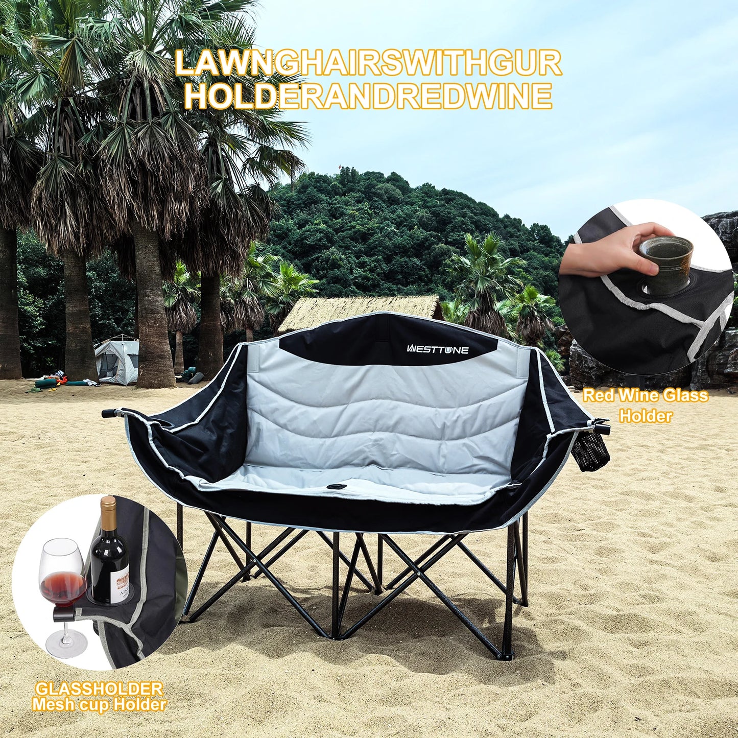 WESTTUNE Double Camping Chair Oversized Loveseat Couch 440 lbs