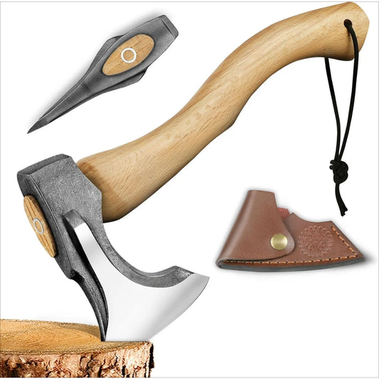 Camping Axe 14.7 Inch Hand Forged Split Axe Outdoor Wood Split Jungle Survival Wooden Handle Axe for Garden and Forest Use