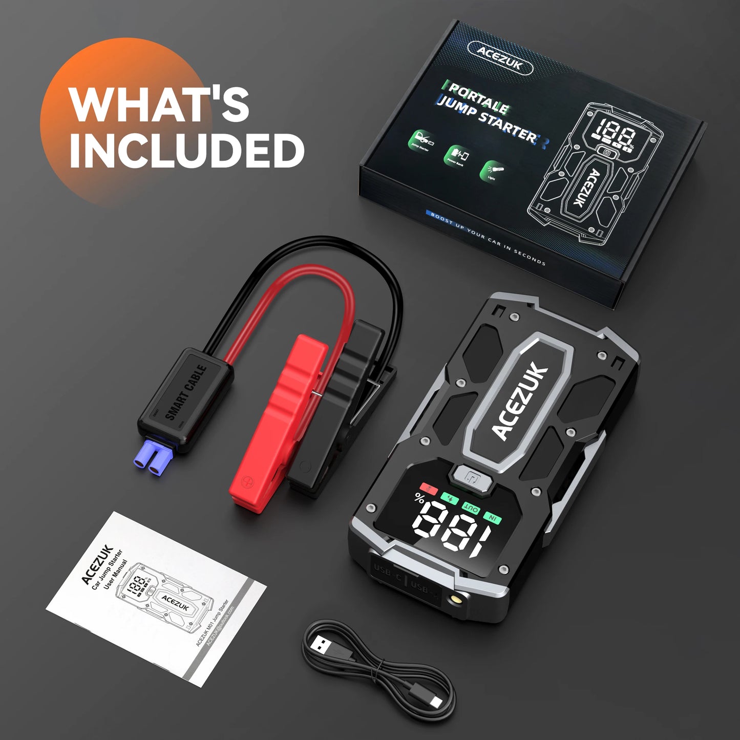 12800mAh Car Jump Starter Portable Power Bank 12V Device