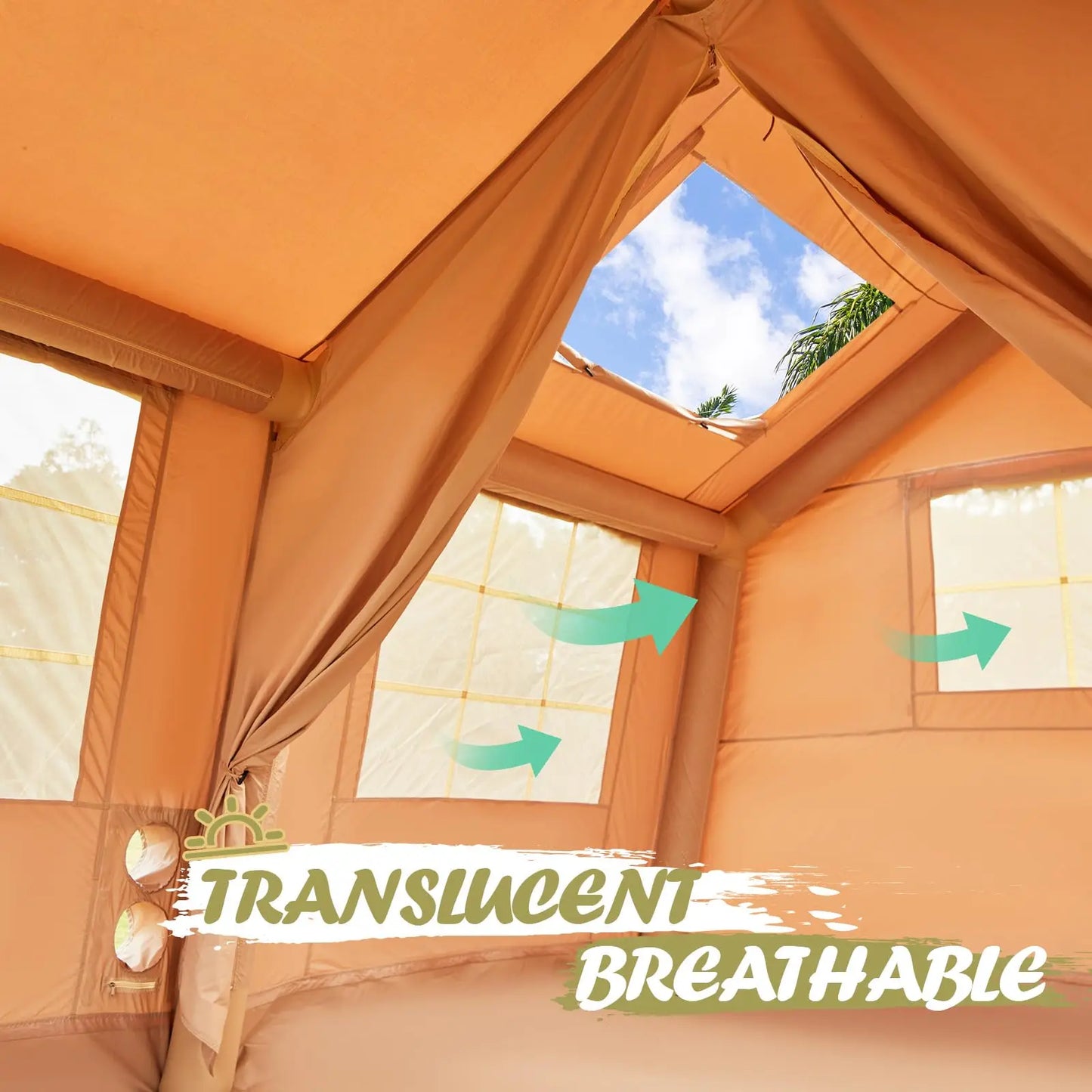 10-12 People Inflatable Tent for Camping 129 Sqft Glamping Tent