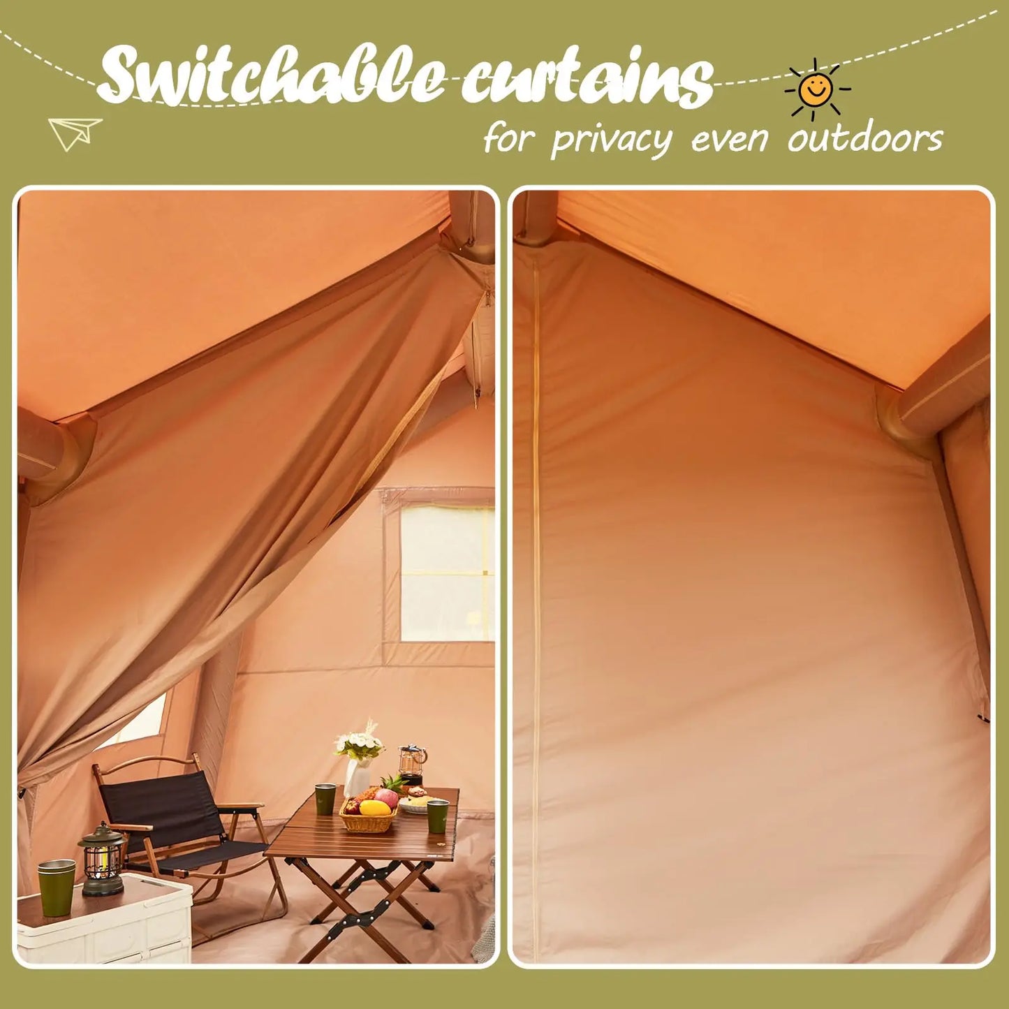10-12 People Inflatable Tent for Camping 129 Sqft Glamping Tent