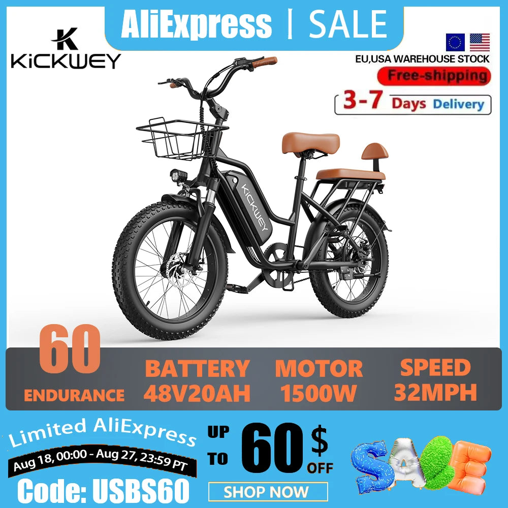 Electric Bike For Adults 20 Inch 1500W Peak Ebike 32 MPH