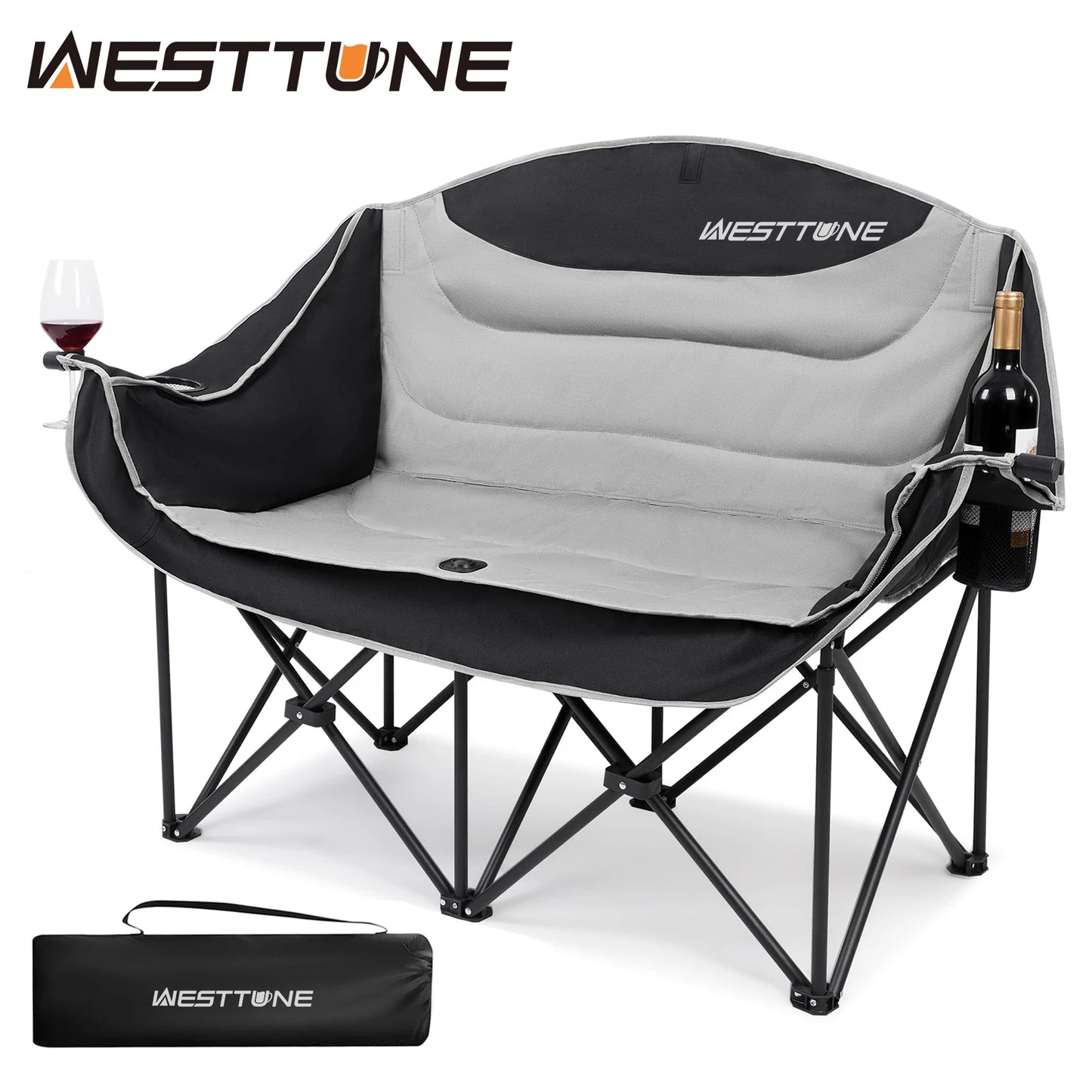 WESTTUNE Double Camping Chair Oversized Loveseat Couch 440 lbs