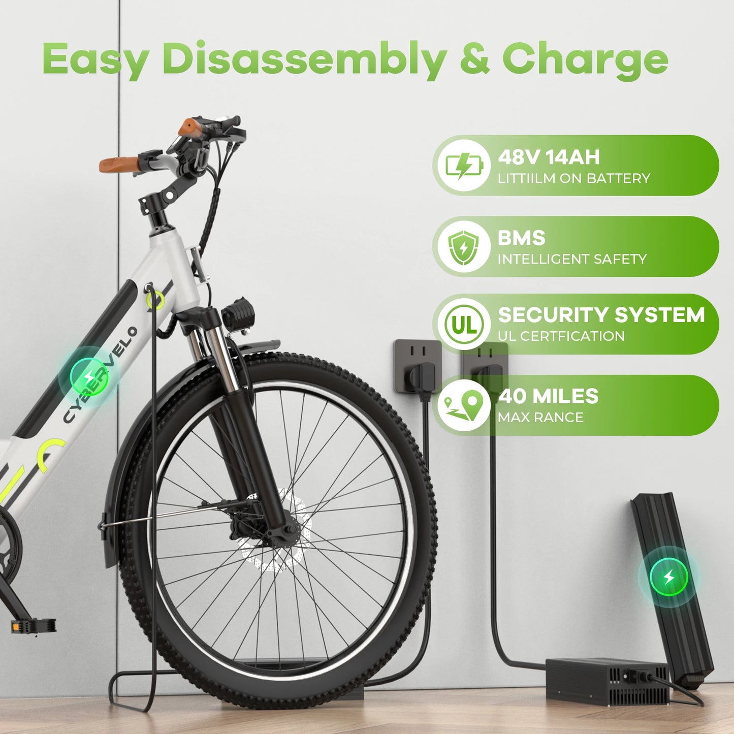 1000 Peak Electric Bike For Adults Removable Battery