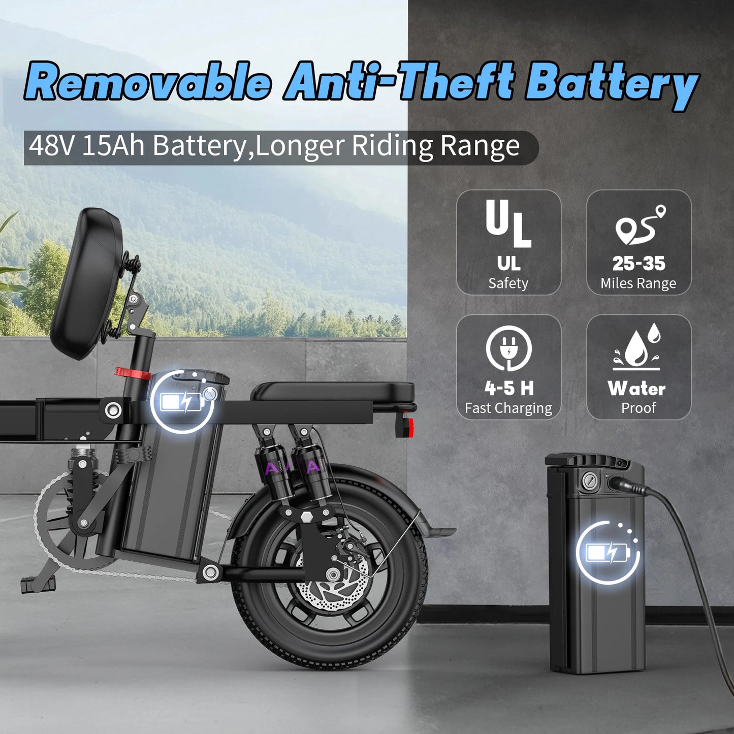 Foldable Electric Bike For Adults 750W 20MPH 35 Mile Range